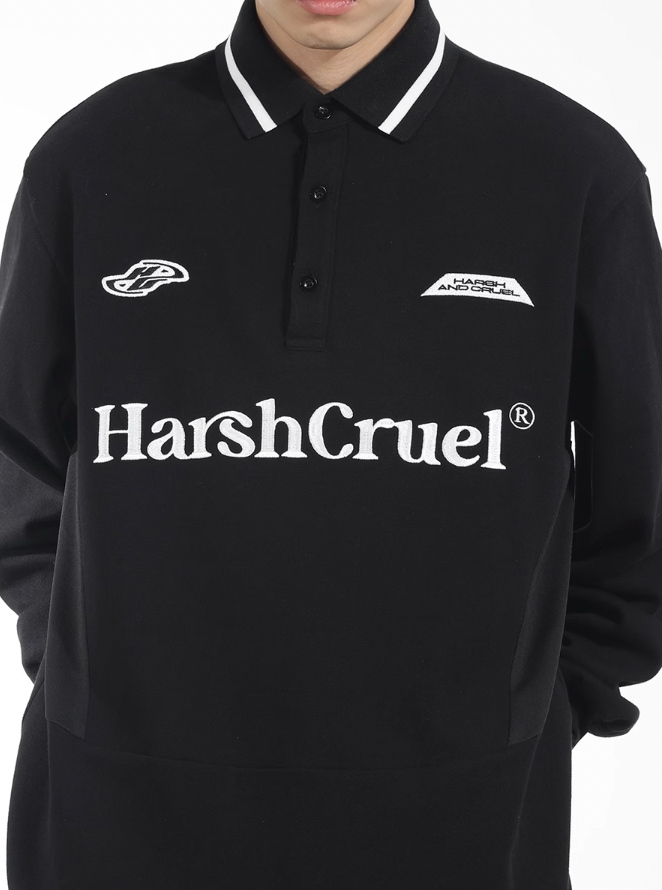 Harsh and Cruel Patchwork Embroidery Long Sleeve POLO