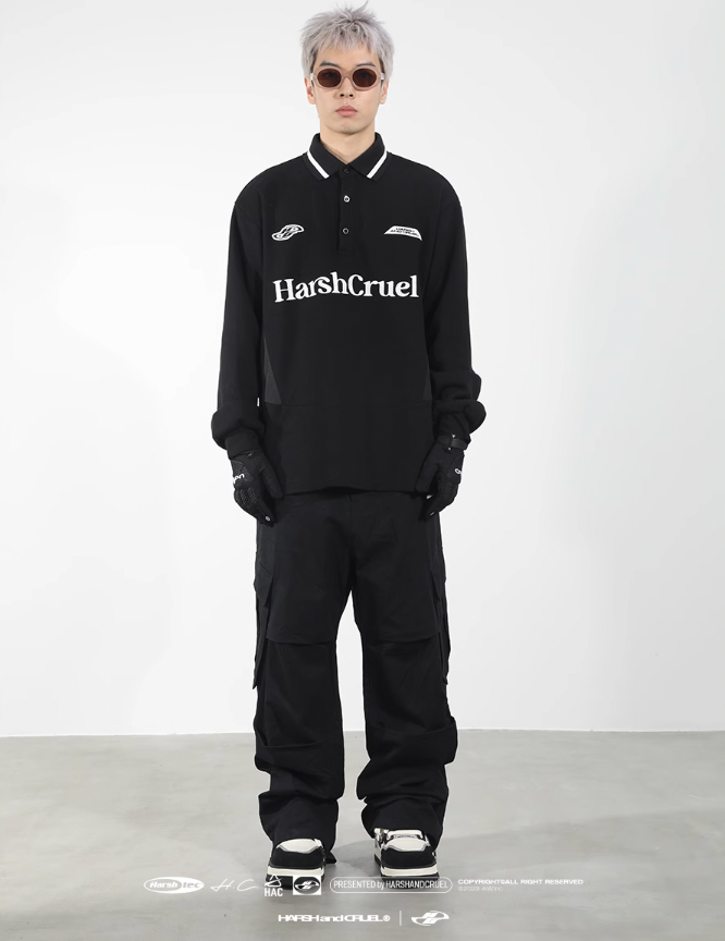 Harsh and Cruel Patchwork Embroidery Long Sleeve POLO