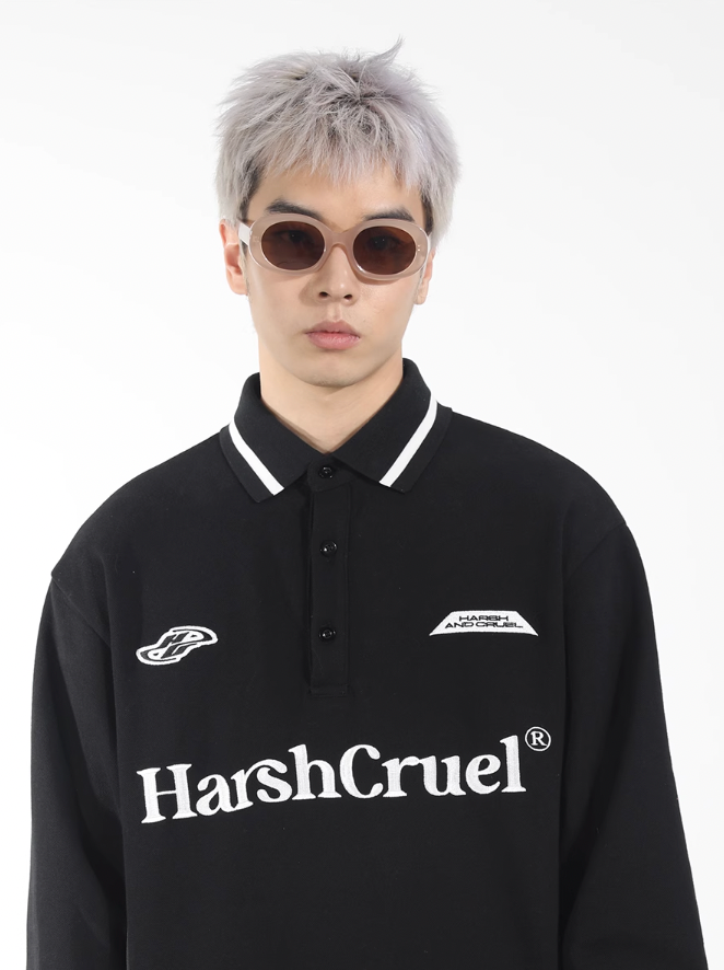 Harsh and Cruel Patchwork Embroidery Long Sleeve POLO