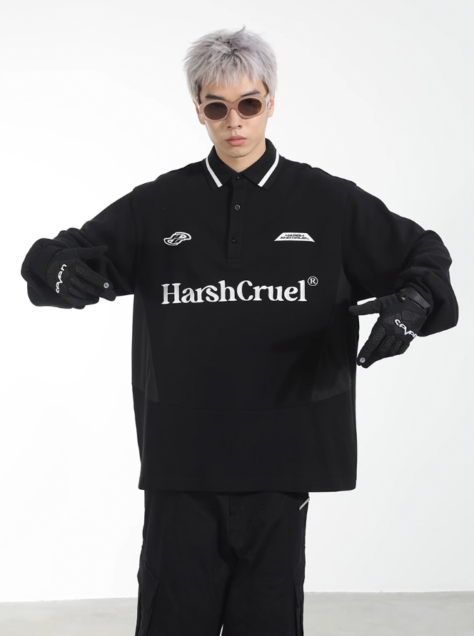 Harsh and Cruel Patchwork Embroidery Long Sleeve POLO