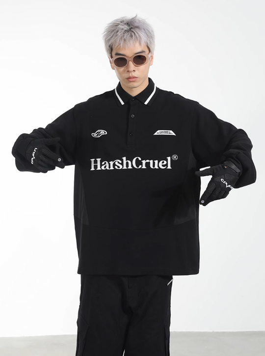 Harsh and Cruel Patchwork Embroidery Long Sleeve POLO