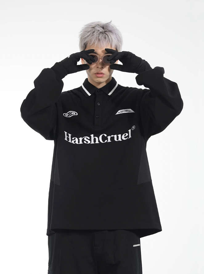 Harsh and Cruel Patchwork Embroidery Long Sleeve POLO
