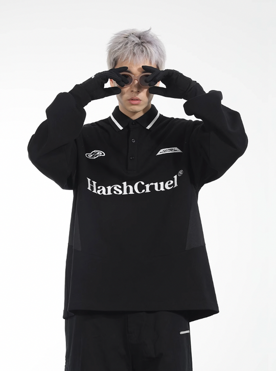 Harsh and Cruel Patchwork Embroidery Long Sleeve POLO