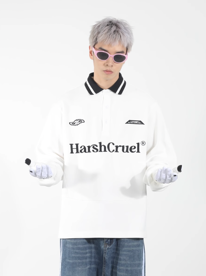 Harsh and Cruel Patchwork Embroidery Long Sleeve POLO