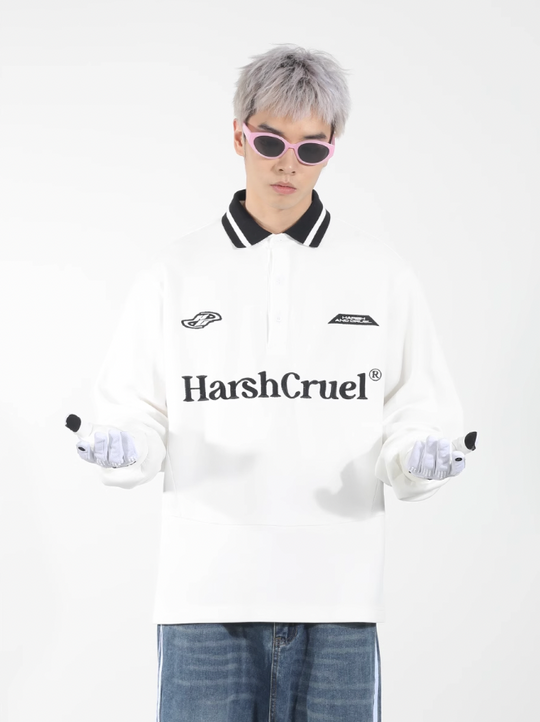 Harsh and Cruel Patchwork Embroidery Long Sleeve POLO