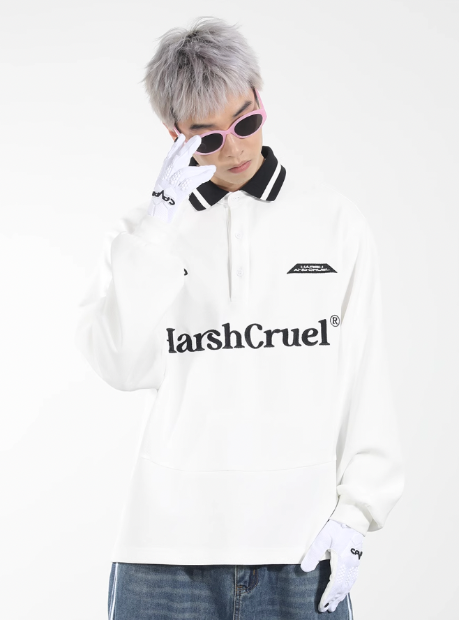 Harsh and Cruel Patchwork Embroidery Long Sleeve POLO