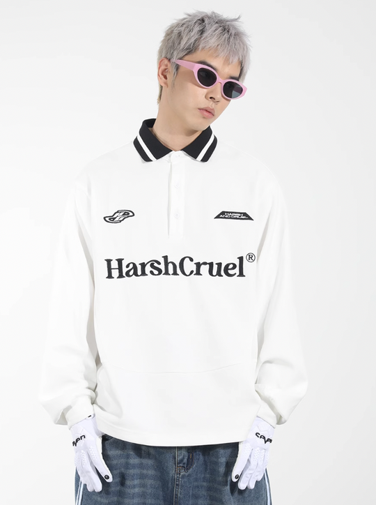 Harsh and Cruel Patchwork Embroidery Long Sleeve POLO