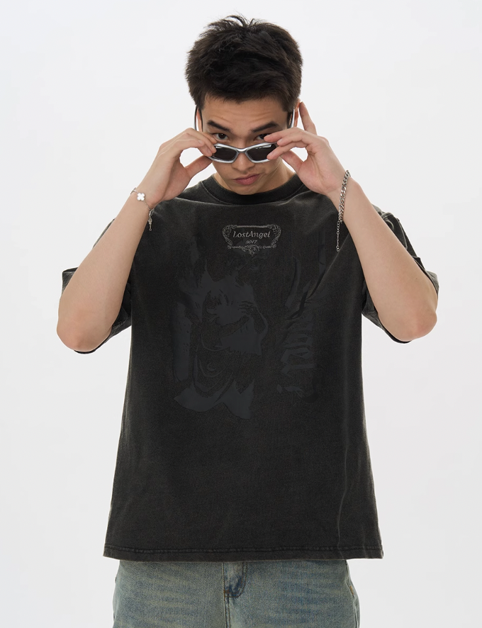 Harsh and Cruel Lost Angel Embroidered Foam Print Tee
