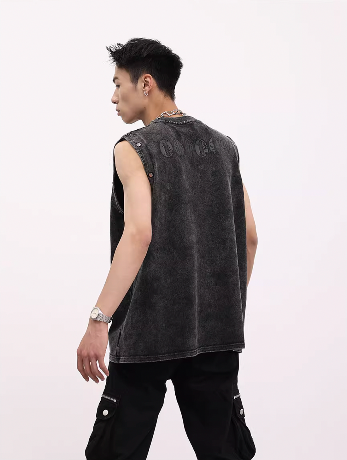 F3F Select Washed Print Sleeves Removable Tank Top Tee