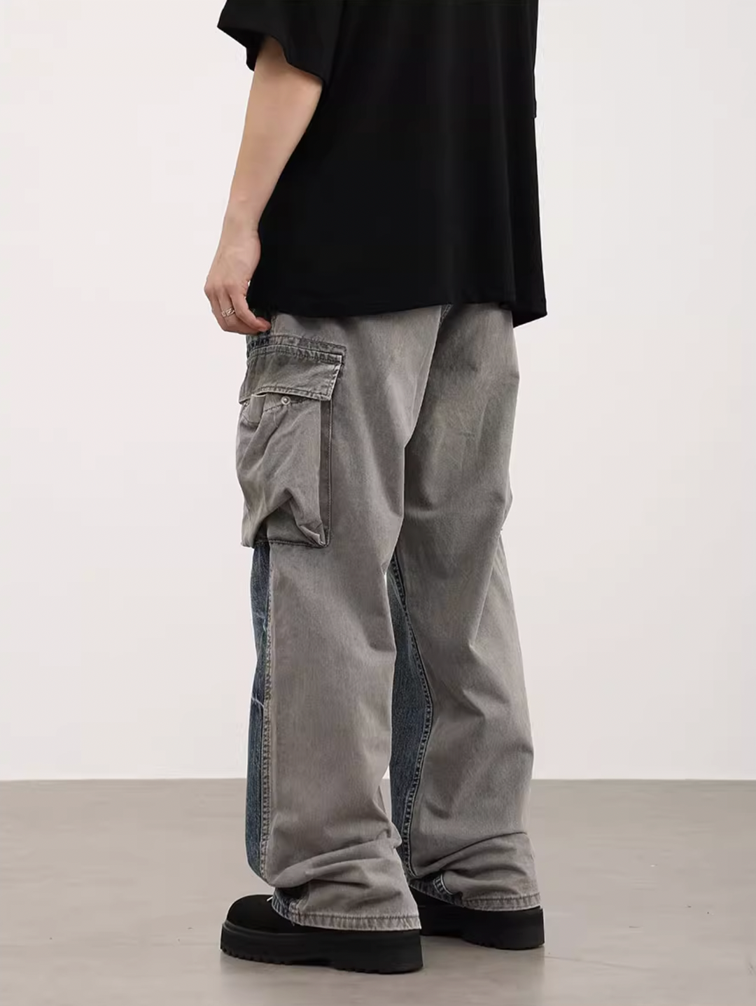 F3F Select Washed Multi Pocket Loose Denim Cargo Pants