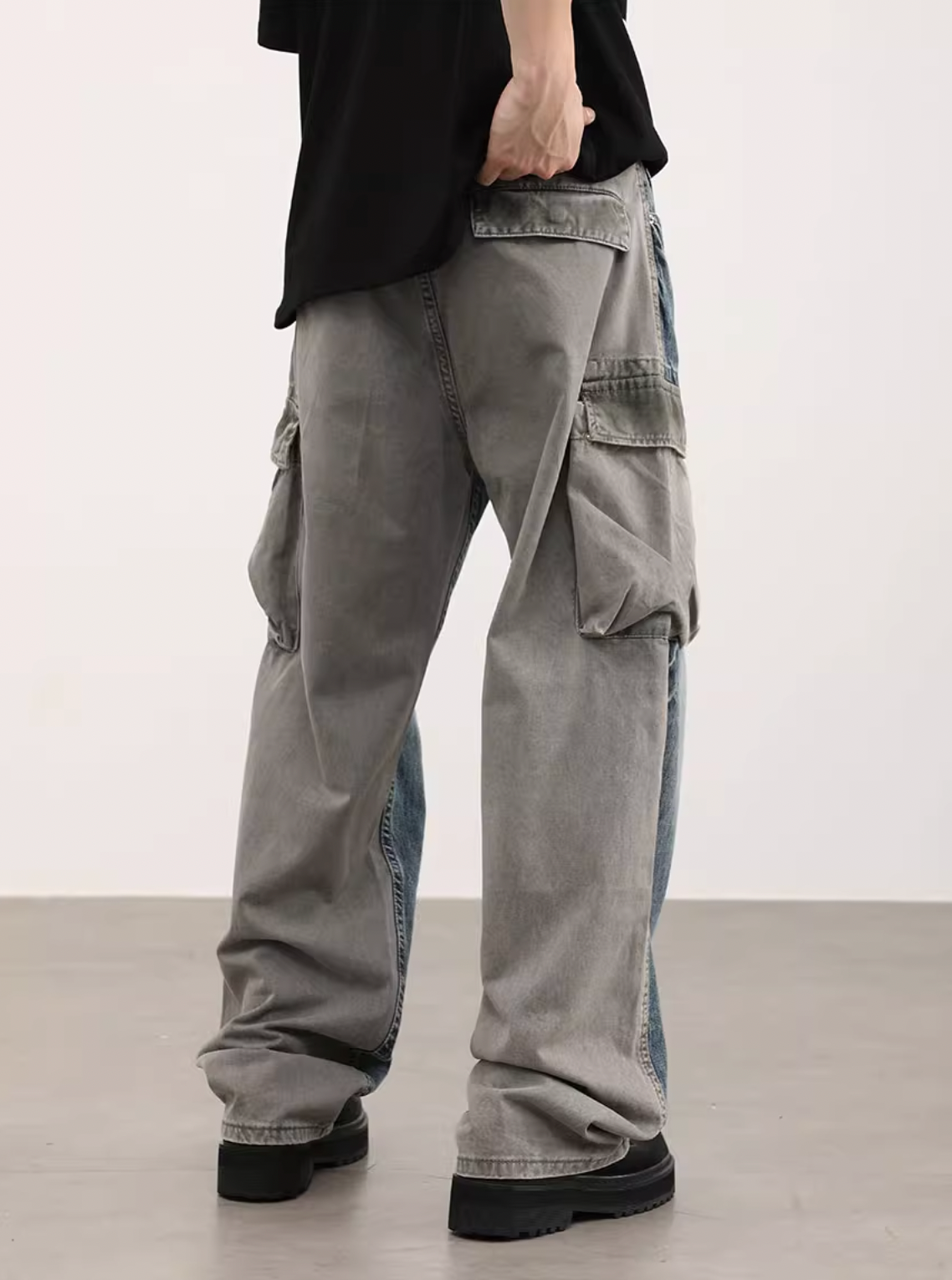 F3F Select Washed Multi Pocket Loose Denim Cargo Pants