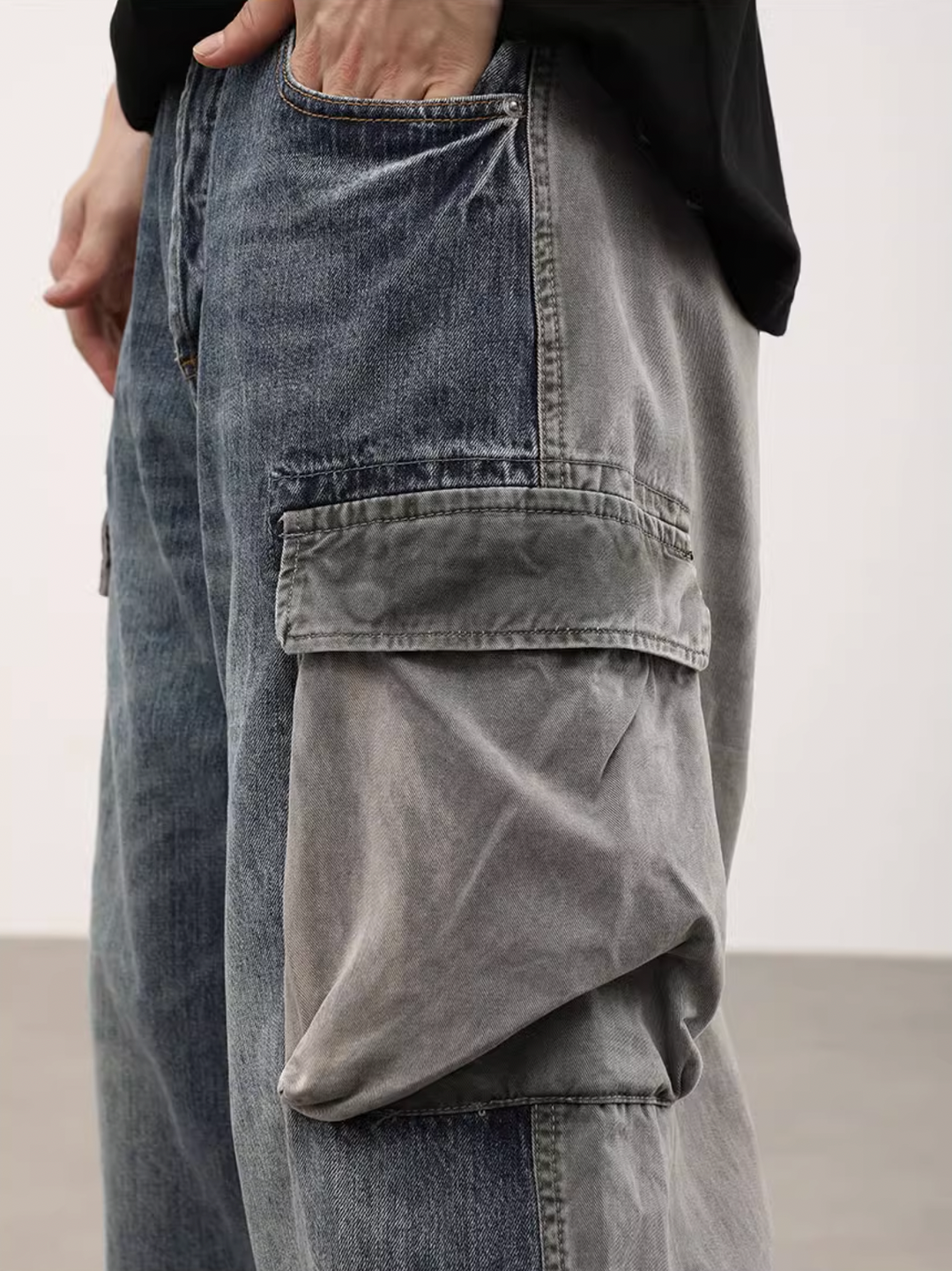 F3F Select Washed Multi Pocket Loose Denim Cargo Pants