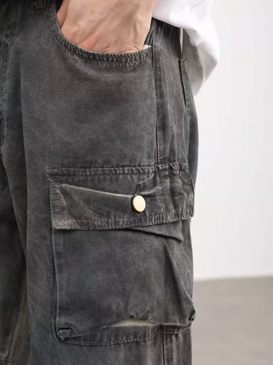F3F Select Washed Multi Pocket Work Denim Cargo Pants