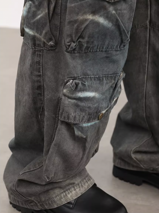 F3F Select Washed Multi Pocket Work Denim Cargo Pants