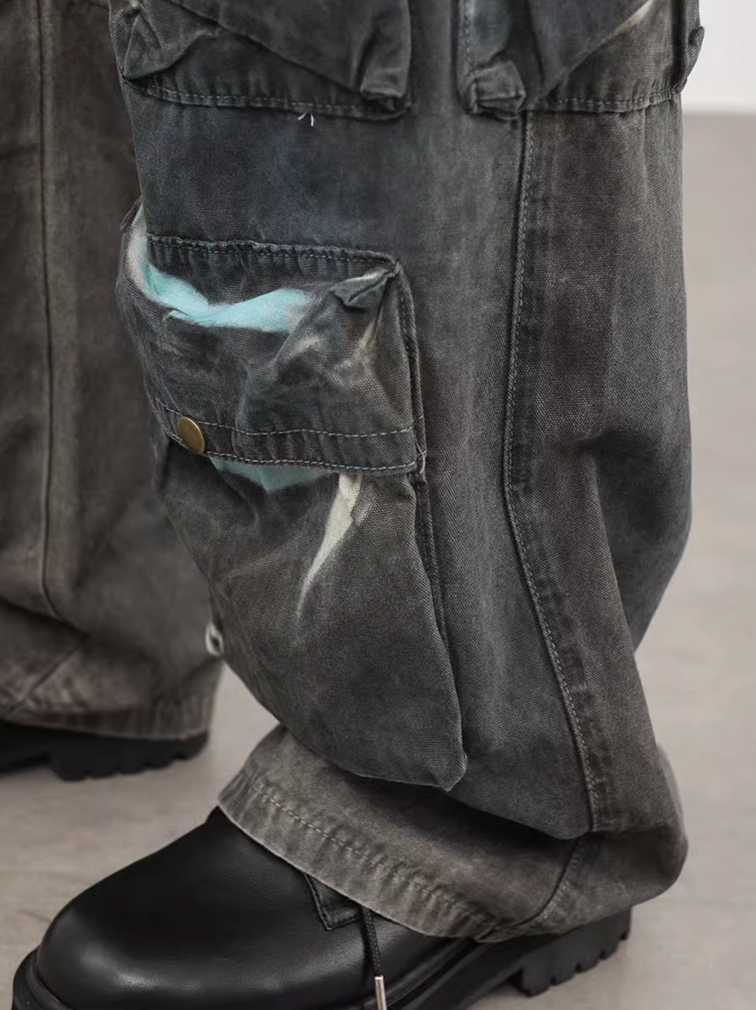 F3F Select Washed Multi Pocket Work Denim Cargo Pants