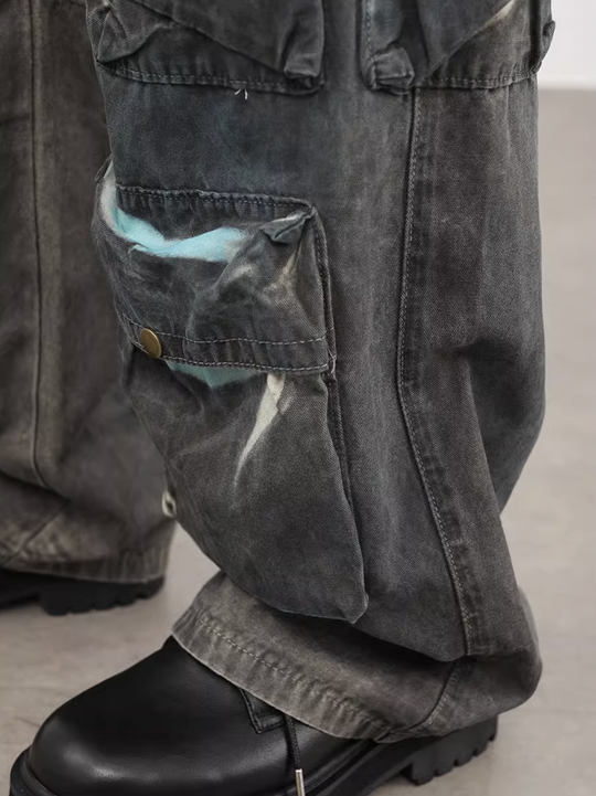 F3F Select Washed Multi Pocket Work Denim Cargo Pants