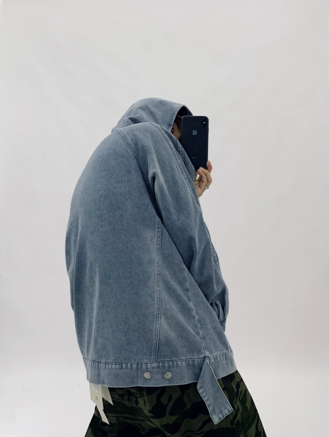 F3F Select Washed Hooded Half Zipper Denim Jacket