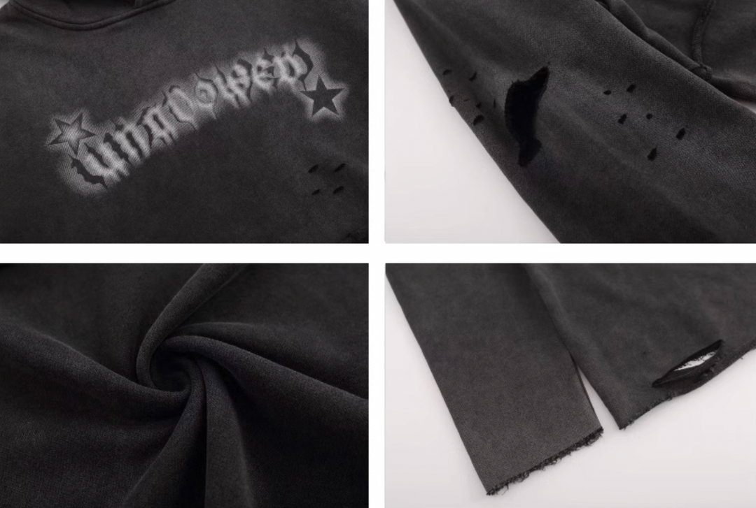 F3F Select Broken Holes Letter Print Hoodie