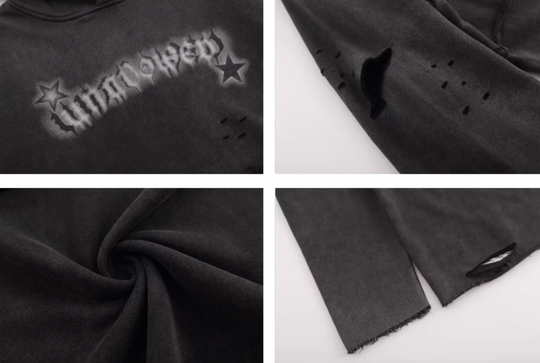 F3F Select Broken Holes Letter Print Hoodie