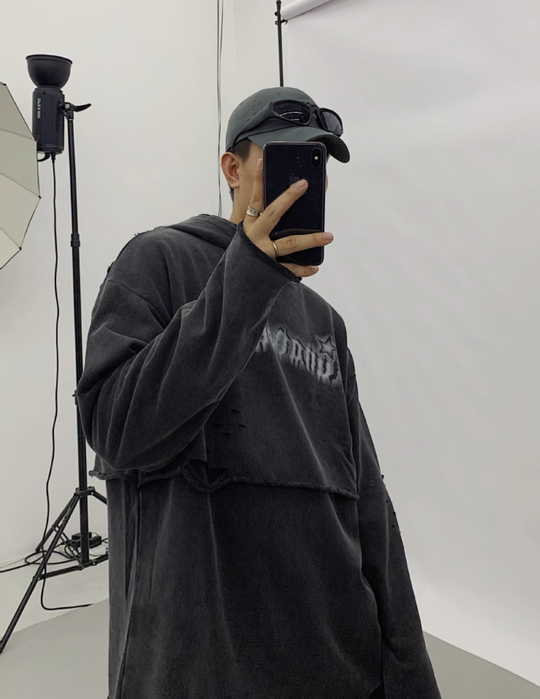 F3F Select Broken Holes Letter Print Hoodie