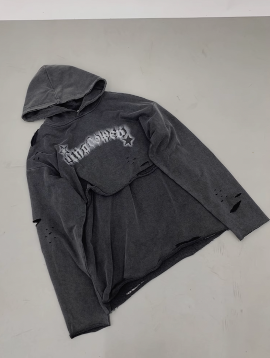 F3F Select Broken Holes Letter Print Hoodie