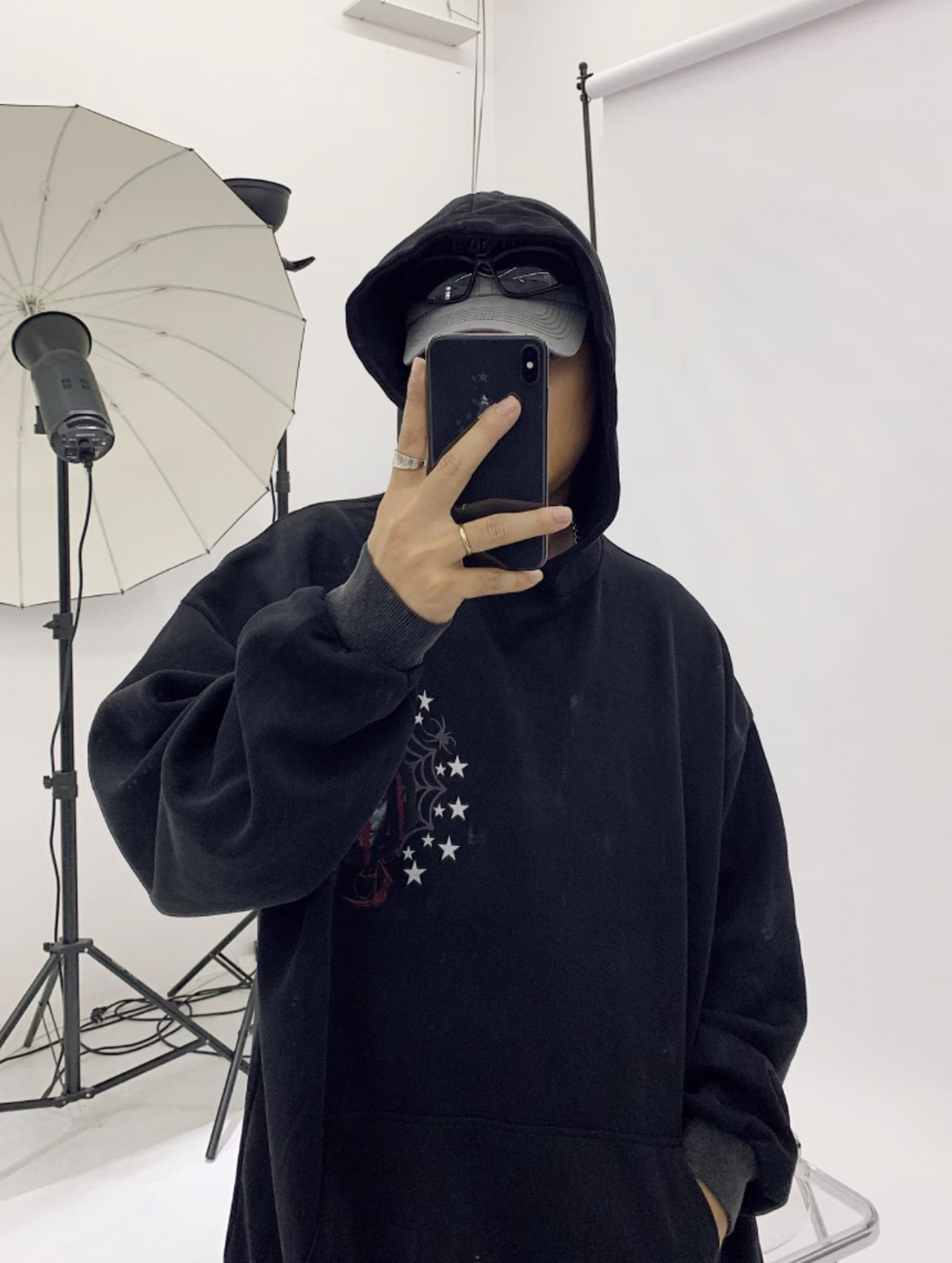 F3F Select Washed Star Spiderweb Print Hoodie