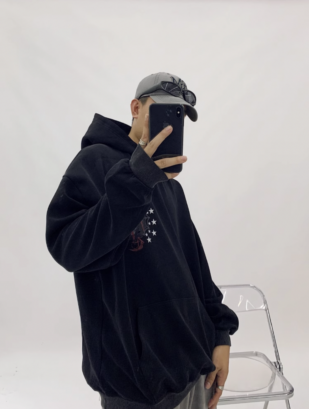 F3F Select Washed Star Spiderweb Print Hoodie