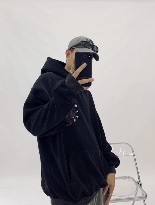 F3F Select Washed Star Spiderweb Print Hoodie