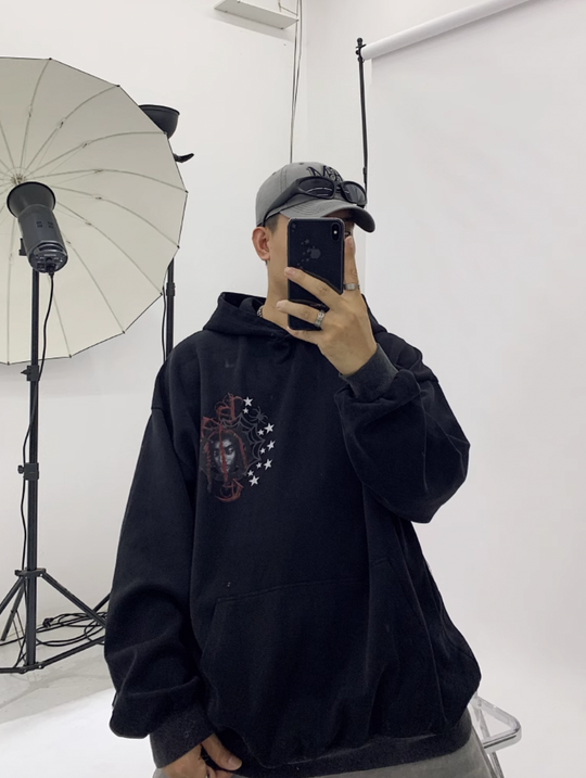 F3F Select Washed Star Spiderweb Print Hoodie