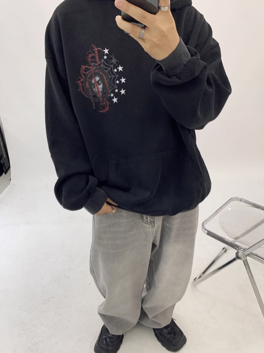 F3F Select Washed Star Spiderweb Print Hoodie