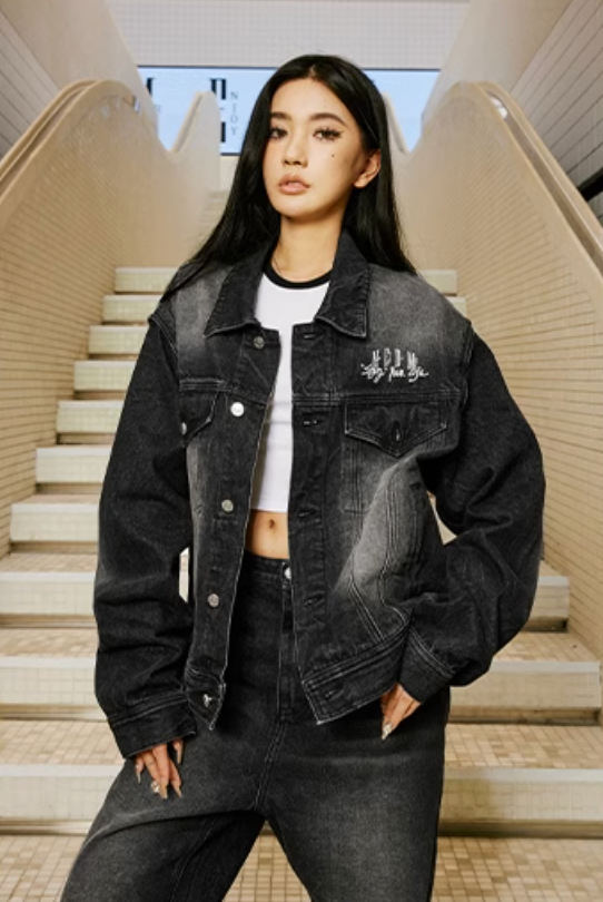 MEDM Letter Logo Loose Denim Jacket