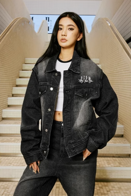 MEDM Letter Logo Loose Denim Jacket