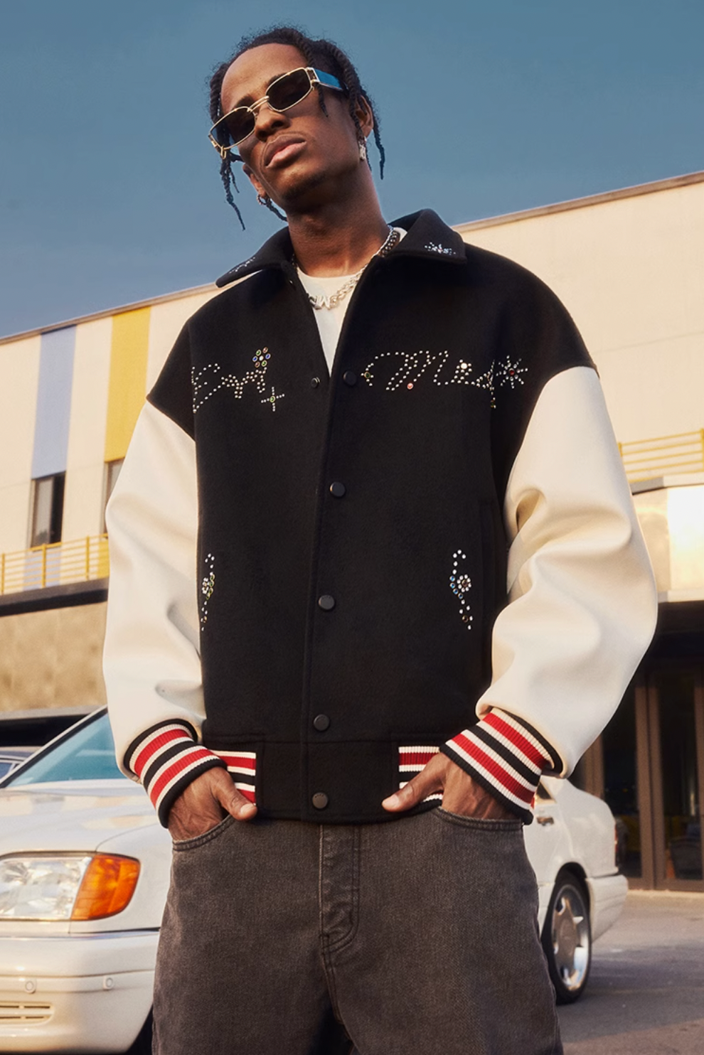 MEDM Jeweled Hot Diamond Baseball Jacket