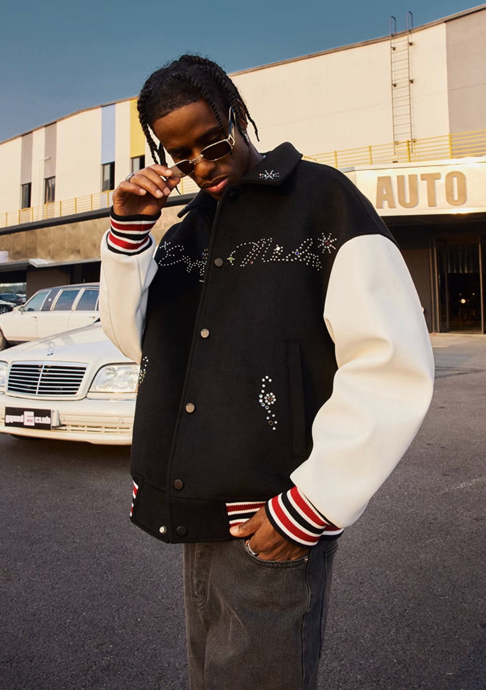 MEDM Jeweled Hot Diamond Baseball Jacket