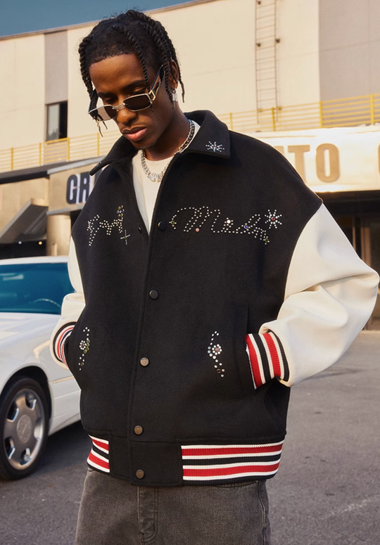 MEDM Jeweled Hot Diamond Baseball Jacket