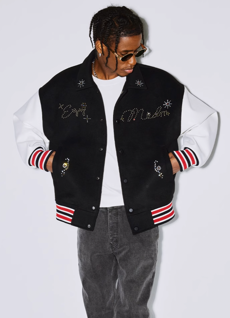 MEDM Jeweled Hot Diamond Baseball Jacket