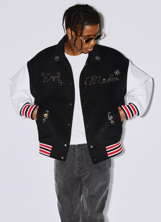 MEDM Jeweled Hot Diamond Baseball Jacket