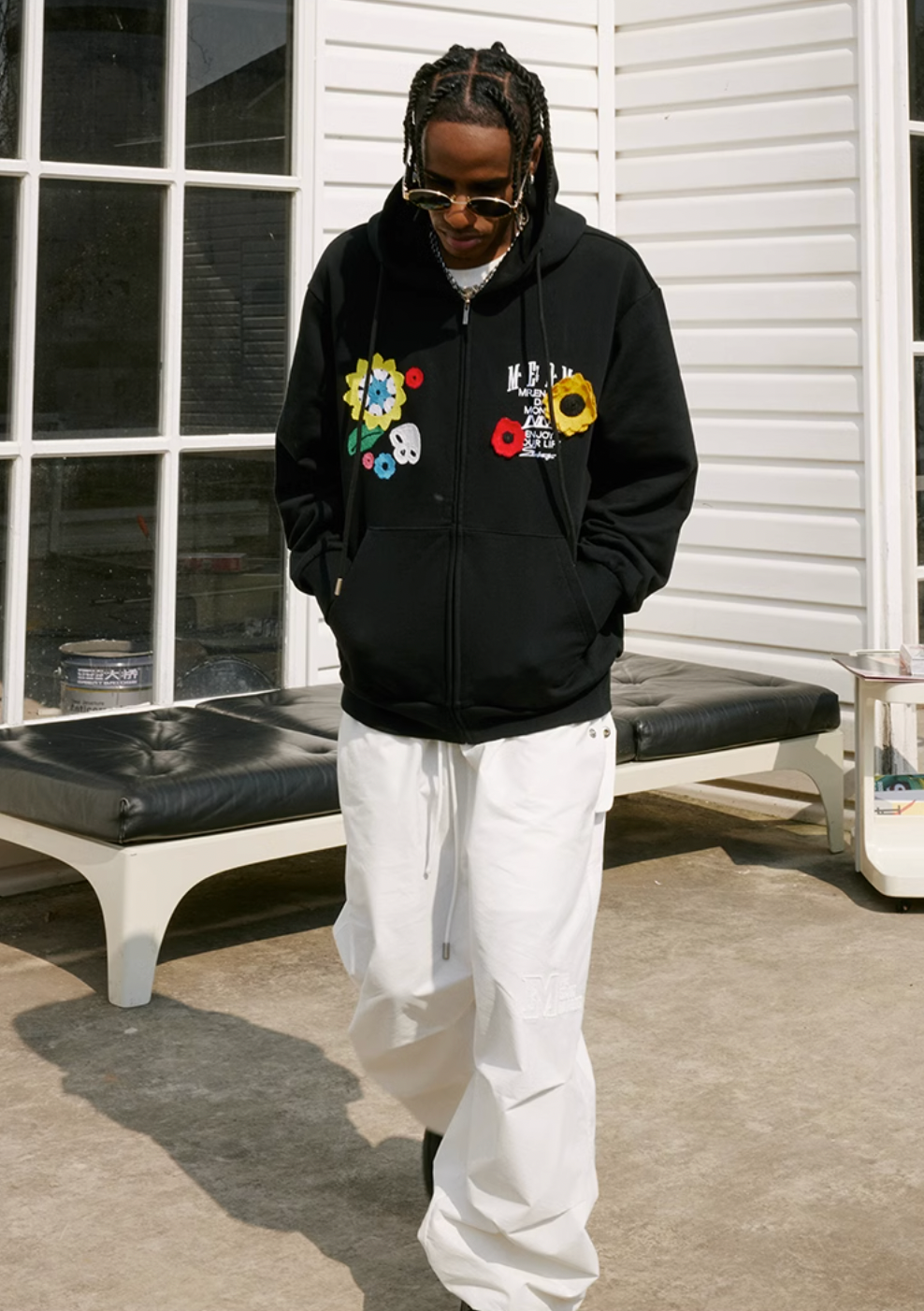 MEDM Flower Crochet Embroidery Zipper Hoodie