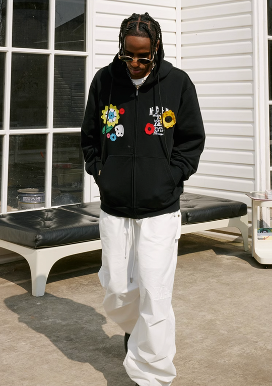 MEDM Flower Crochet Embroidery Zipper Hoodie