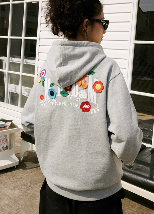 MEDM Flower Crochet Embroidery Zipper Hoodie