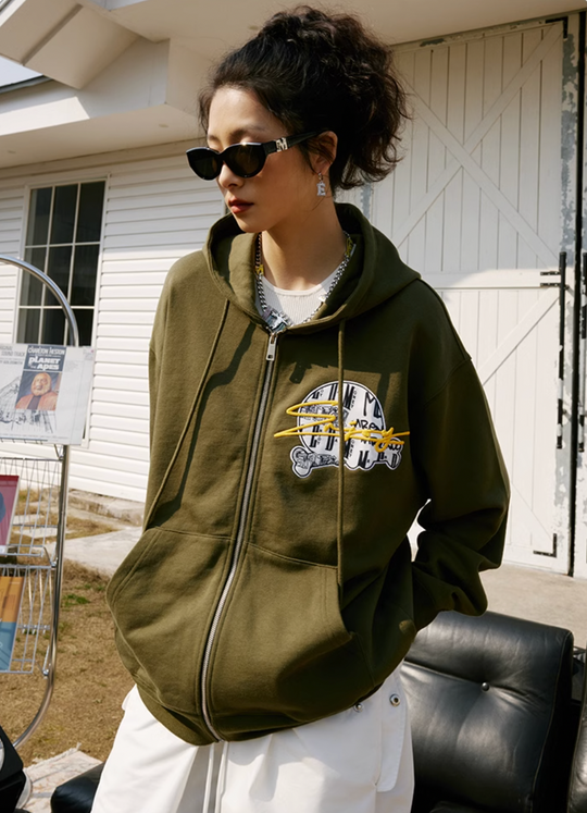 MEDM Skull Label Zipper Hoodie