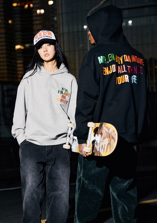 MEDM Rainbow Embroidery Gradient Letter Hoodie