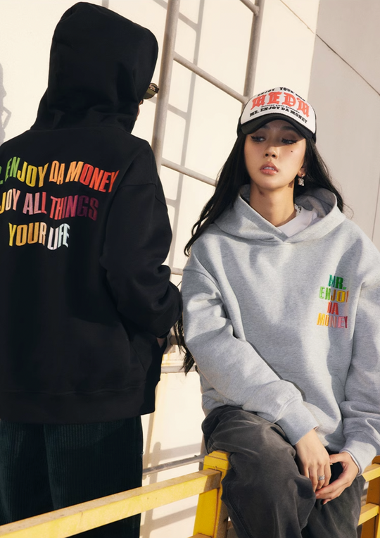 MEDM Rainbow Embroidery Gradient Letter Hoodie