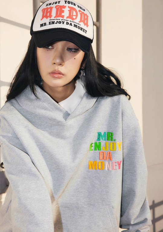 MEDM Rainbow Embroidery Gradient Letter Hoodie