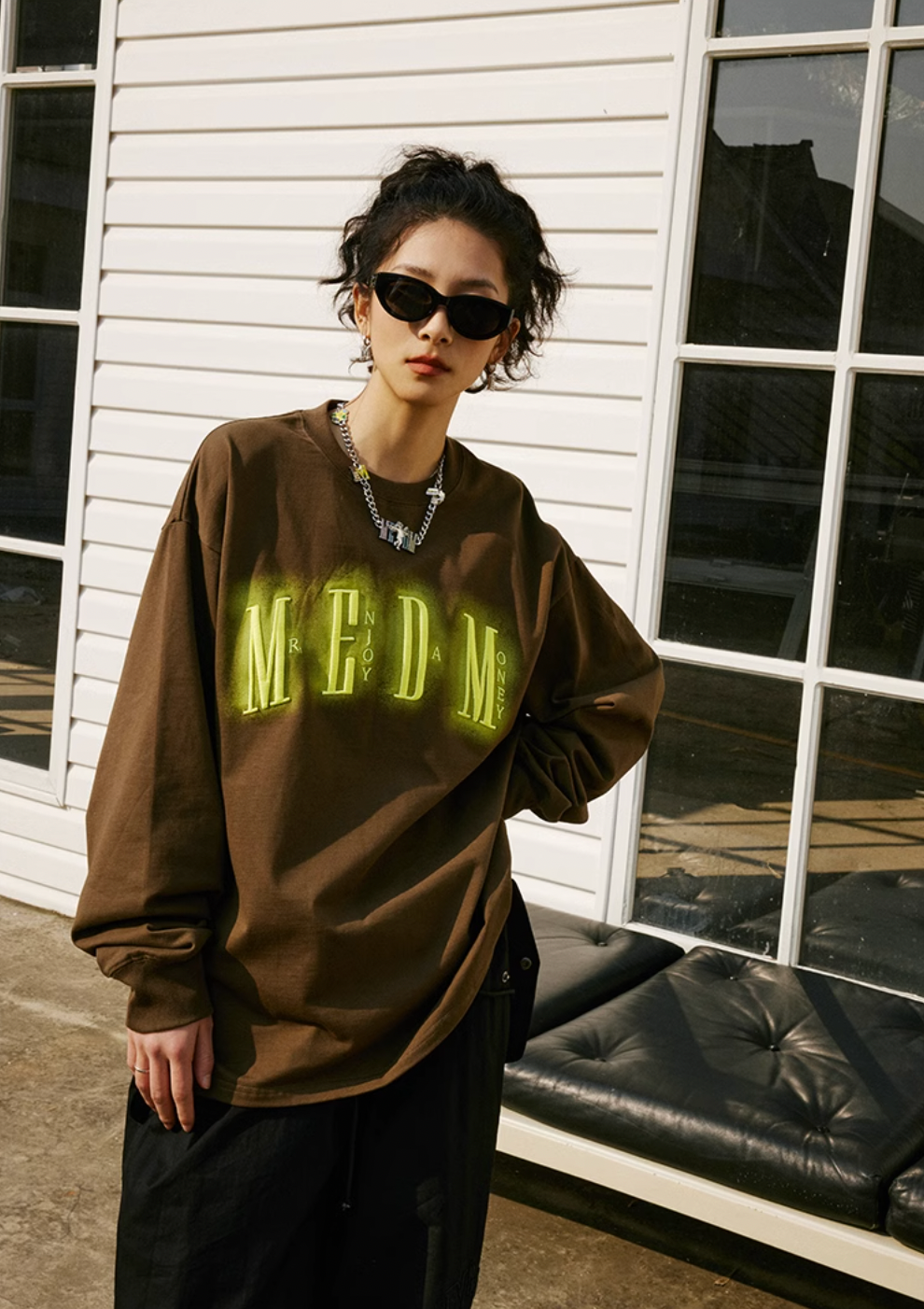 MEDM Neon Embroidery Long Sleeved Tee