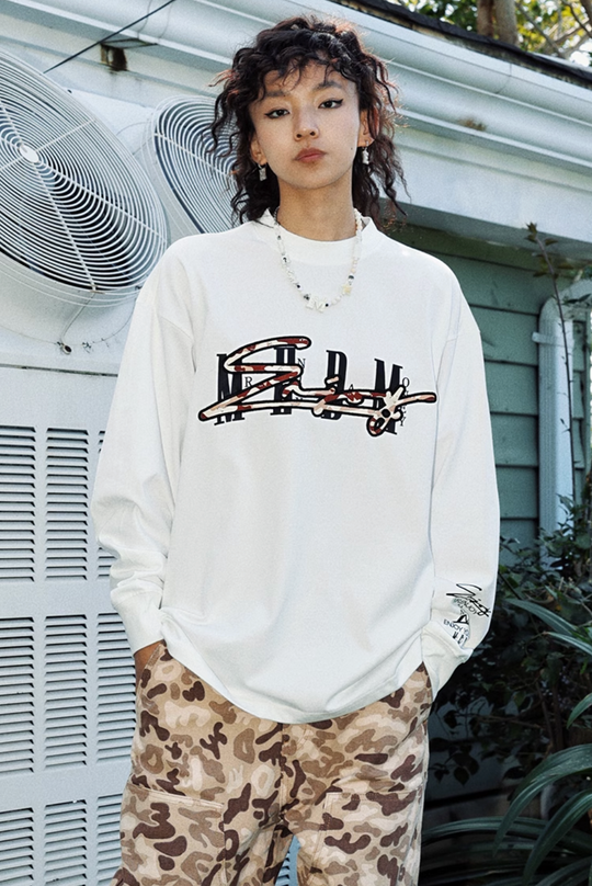 MEDM Camouflage Letters Long Sleeved Tee