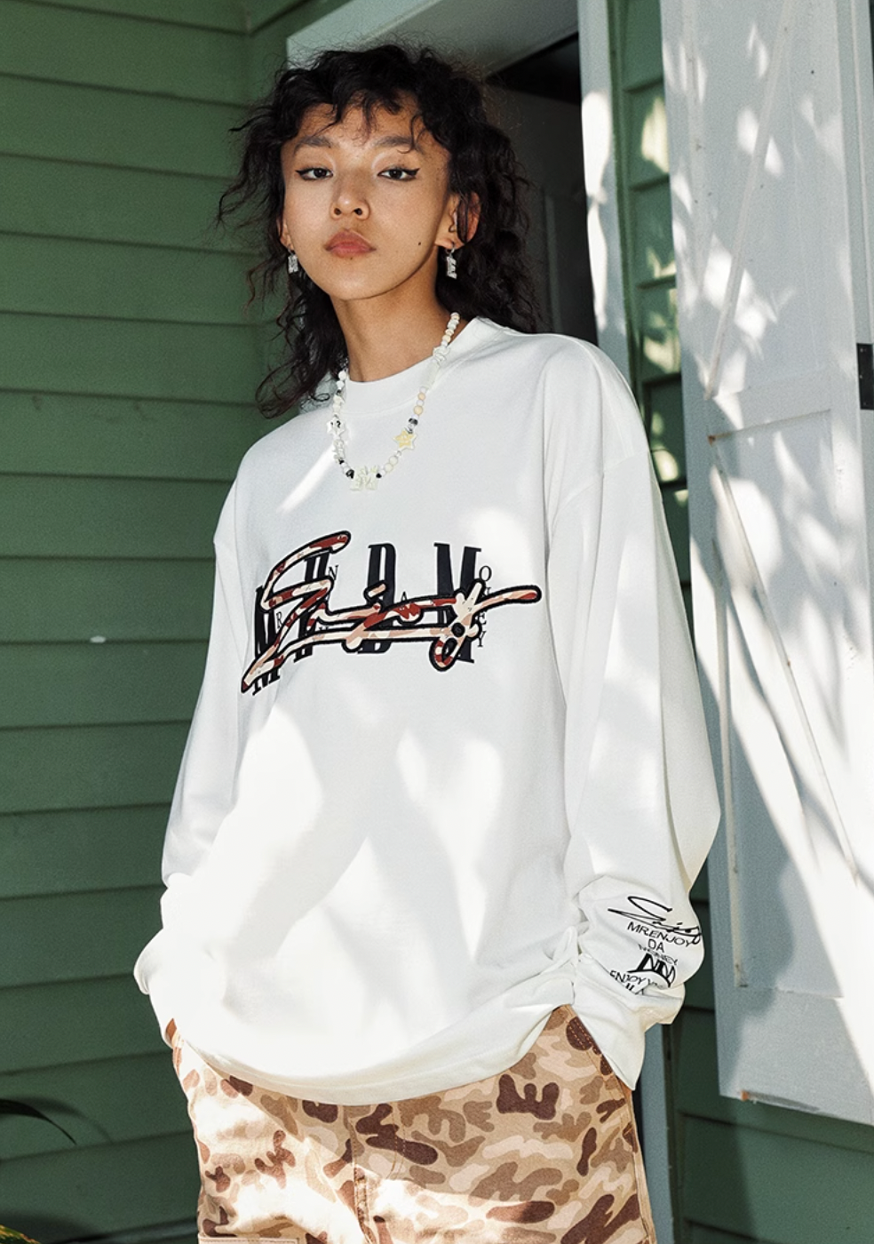 MEDM Camouflage Letters Long Sleeved Tee