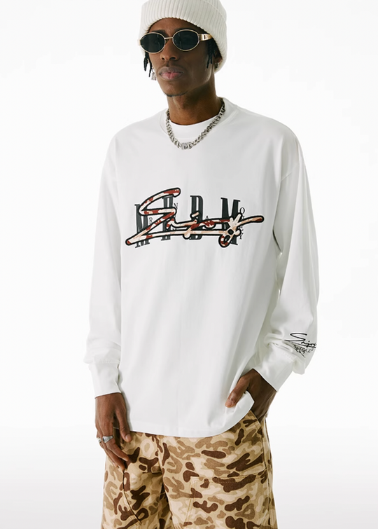 MEDM Camouflage Letters Long Sleeved Tee