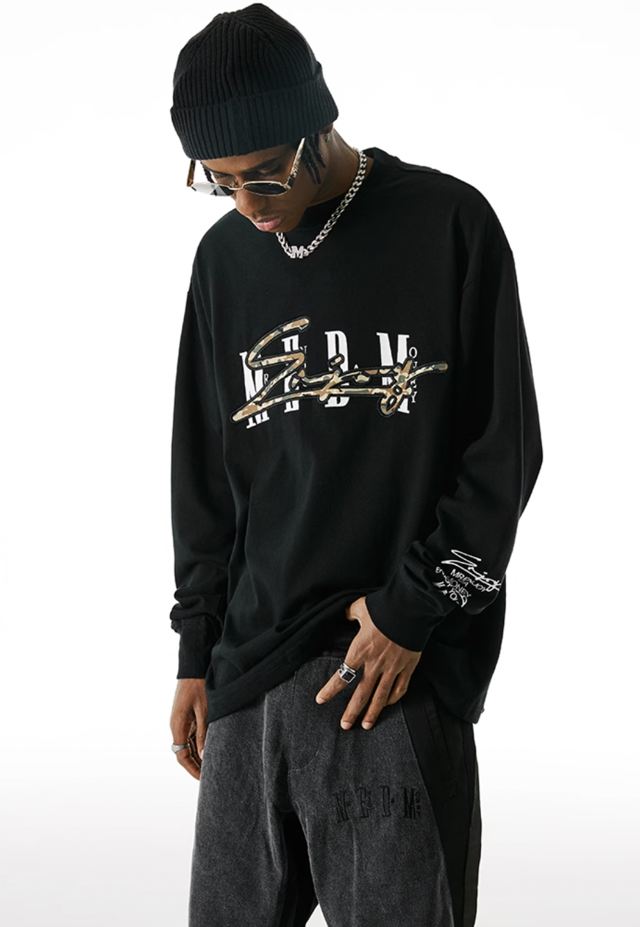 MEDM Camouflage Letters Long Sleeved Tee