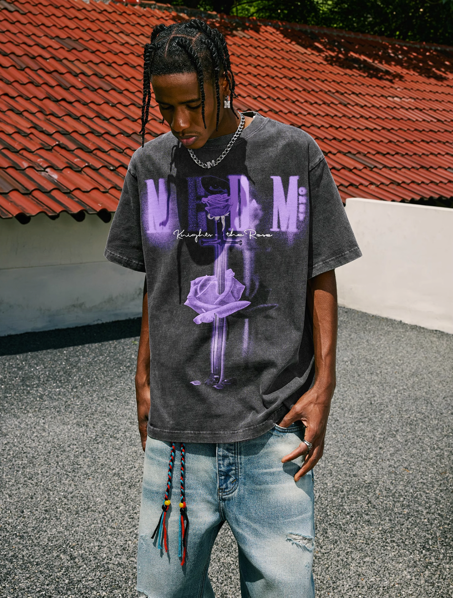 MEDM Sword & Rose Oil Print Tee